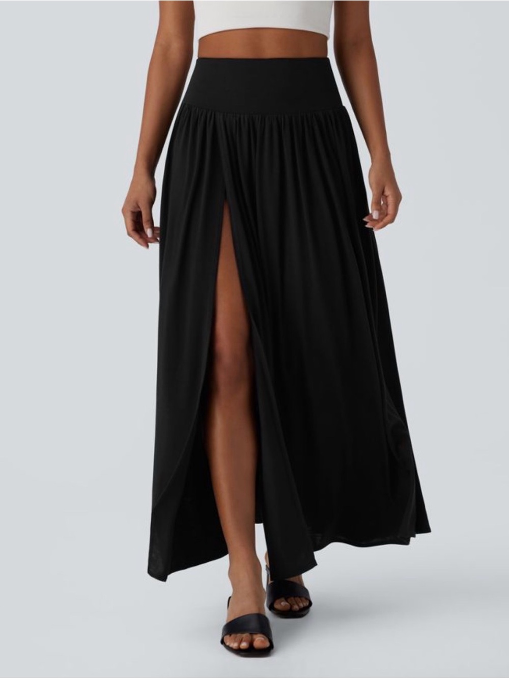 HALARA Black Maxi Skirt with Center Front Slit